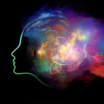 Face outline in colourful cloud