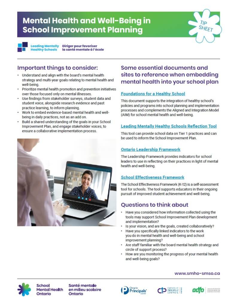 Mental Health and Well-being in School Improvement Planning