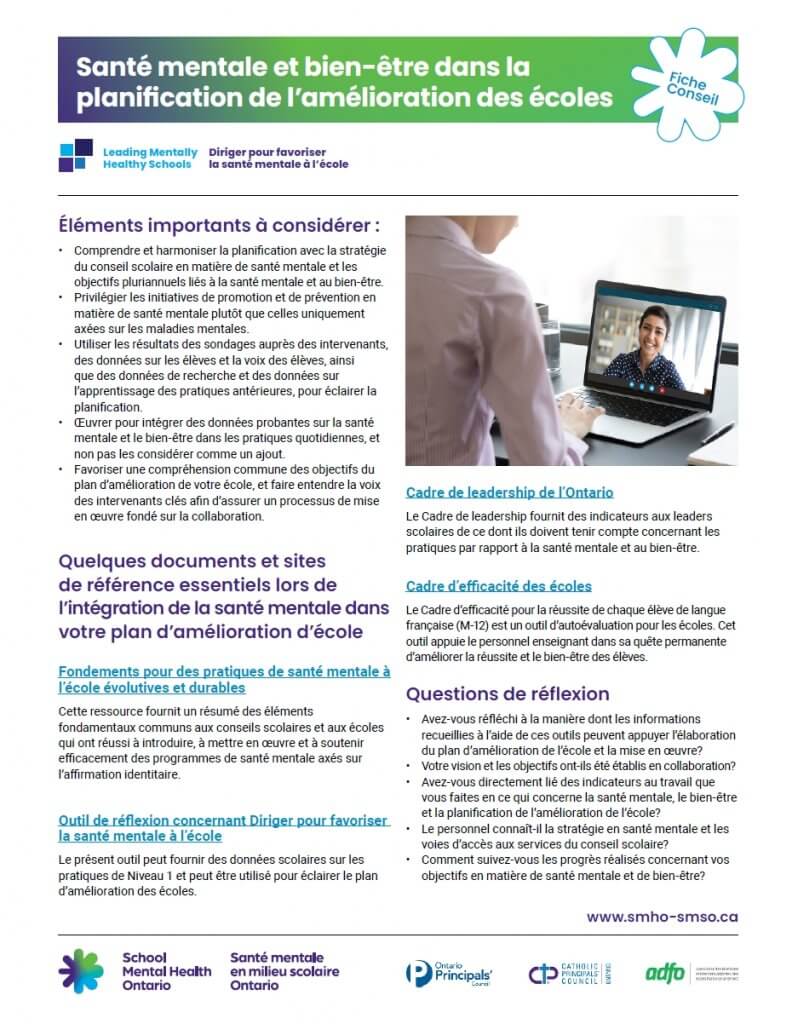Santé mentale et bien-être dans la planification de l’amélioration des écoles