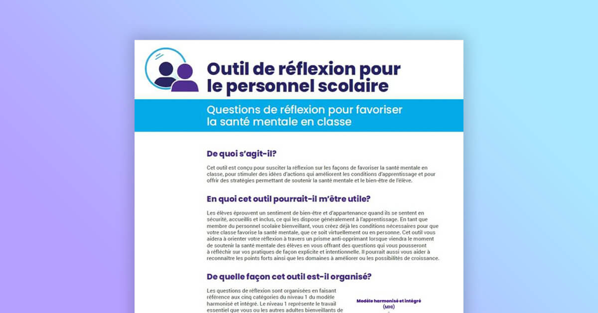 Outil de réflexion sur la santé mentale en classe