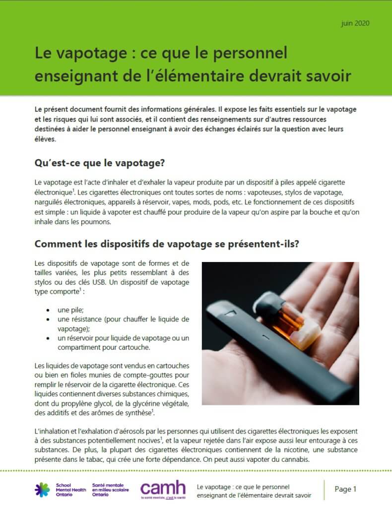 Le vapotage : ce que le personnel enseignant de l’élémentaire devrait savoir