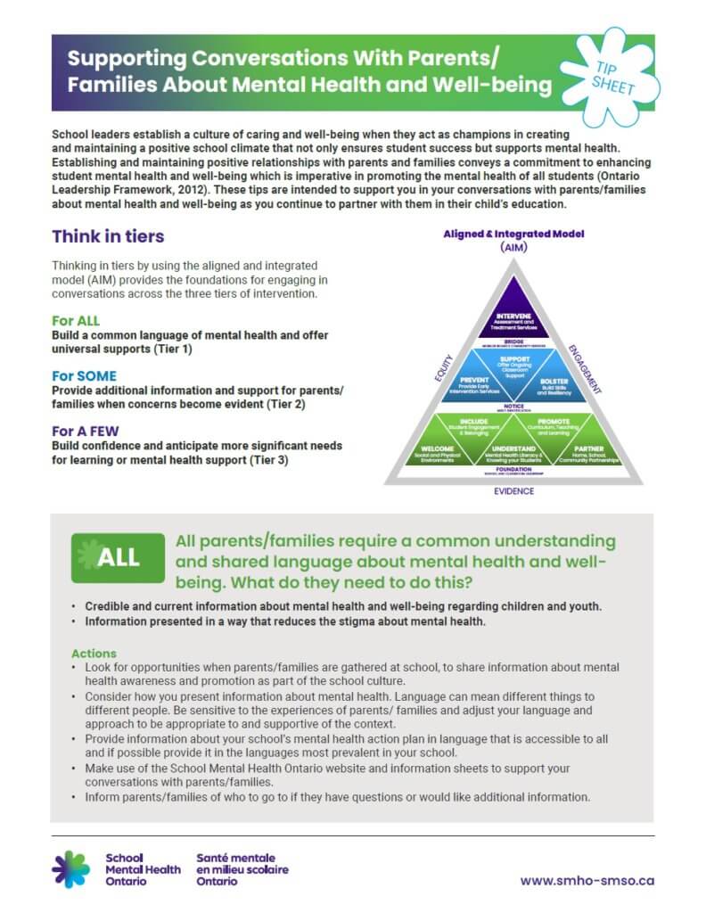 Supporting conversations with parents/ families about mental health and well-being