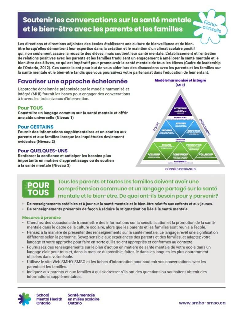 Soutenir les conversations sur la santé mentale et le bien-être avec les parents et les familles