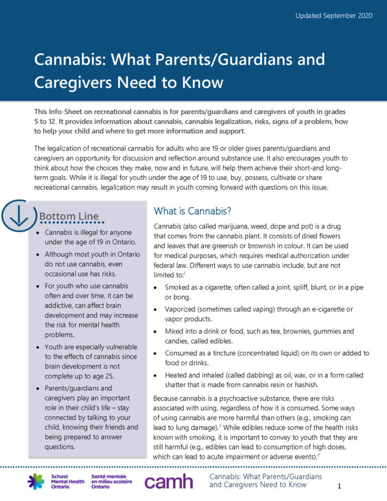 Cannabis: What Parents/Guardians and Caregivers Need to Know
