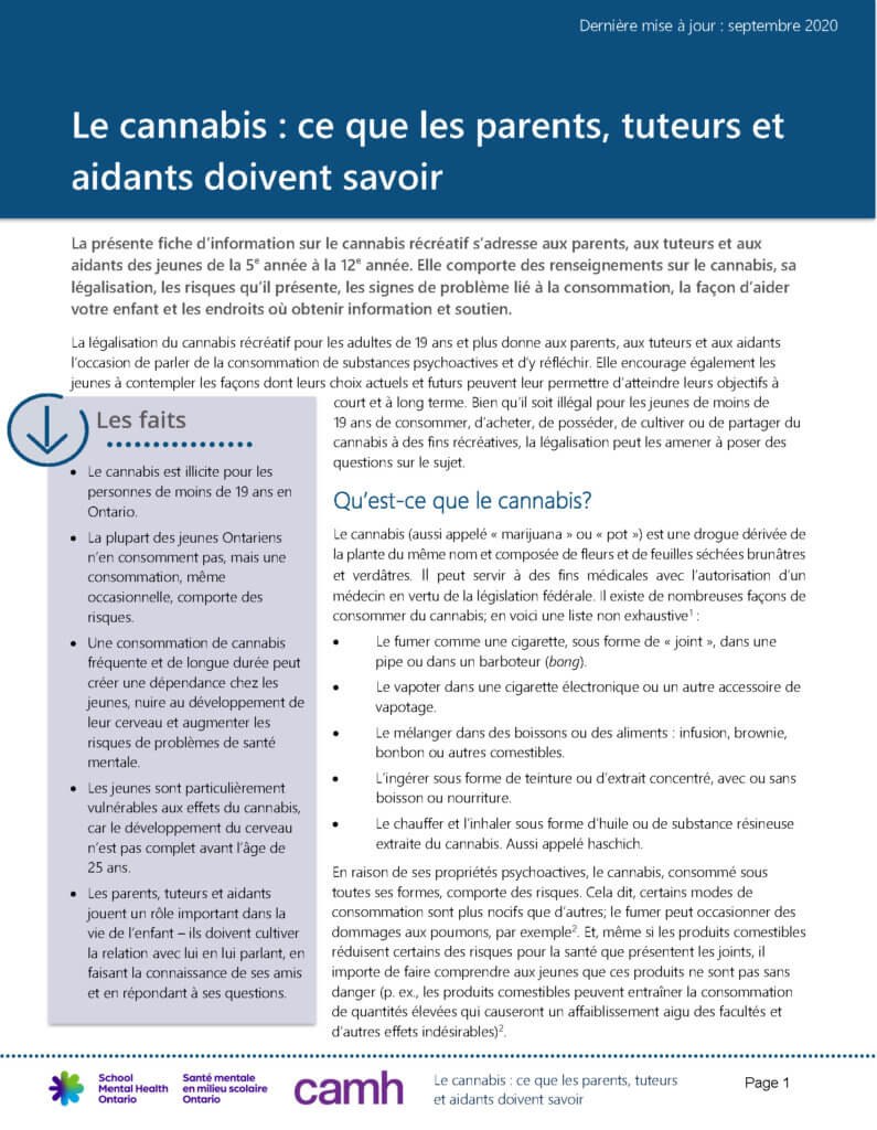 Fiche de renseignements sur le cannabis
