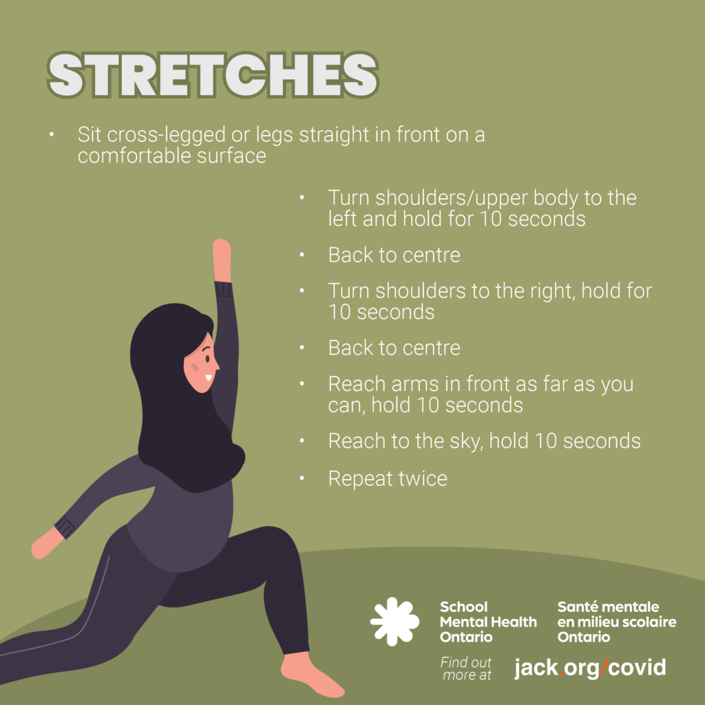 Text and a cartoon person in a yoga pose. A full description follows.