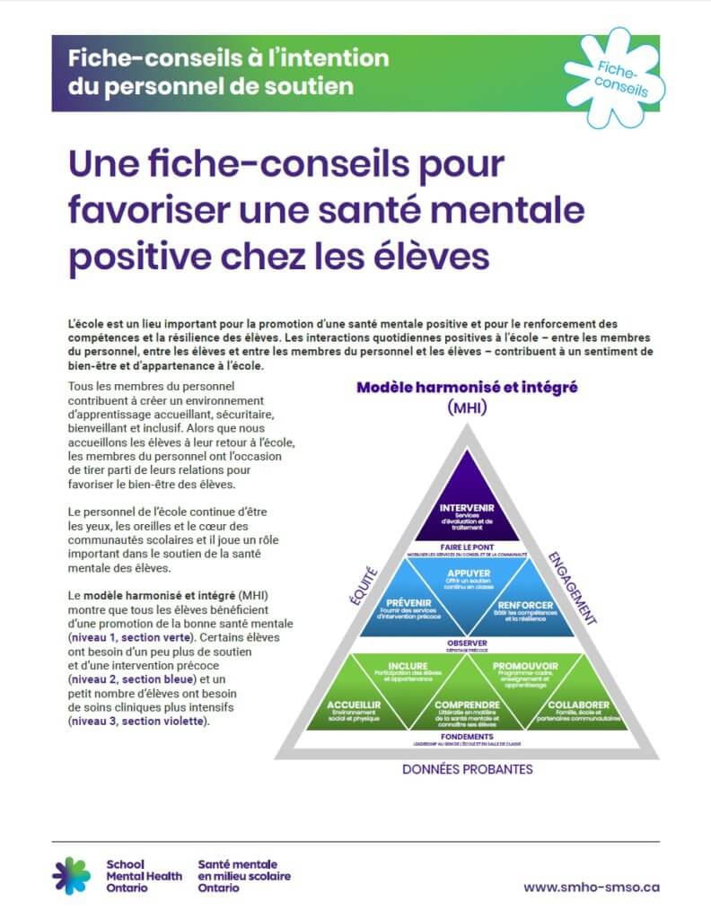 Une fiche-conseils pour favoriser une santé mentale positive chez les élèves couvrir