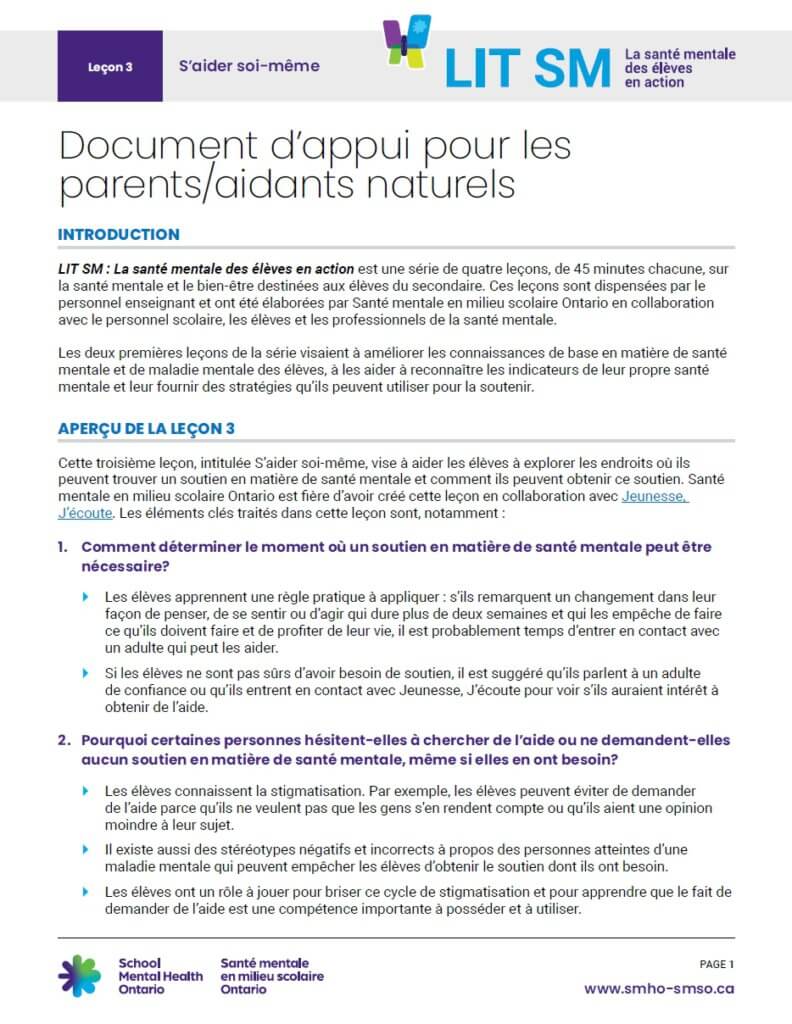 Document d’appui pour les parents/aidants naturels - Leçon 3