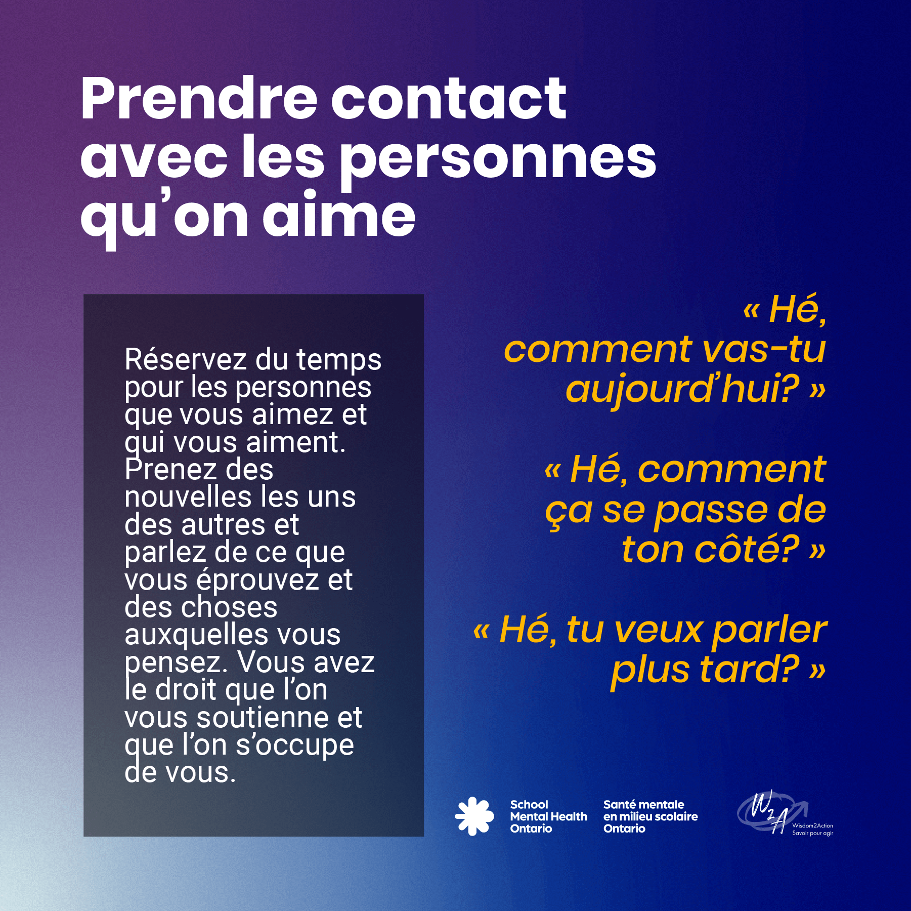 Prendre avec les personnes qu’on aime - voir la description complète de l'image ci-dessous.