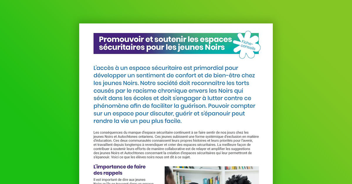 Promouvoir et soutenir les espaces sécuritaires pour les jeunes Noirs