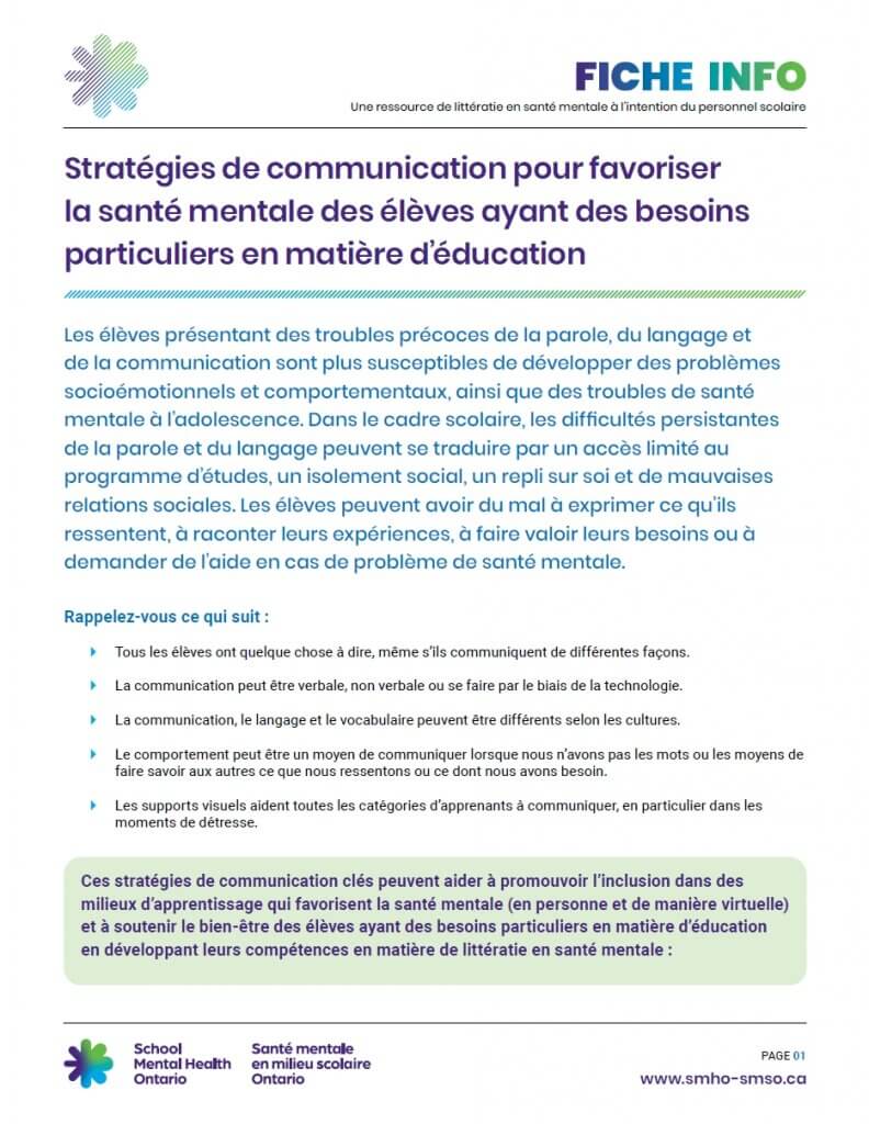 Stratégies de communication pour favoriser la santé mentale des élèves ayant des besoins particuliers en matière d’éducation
