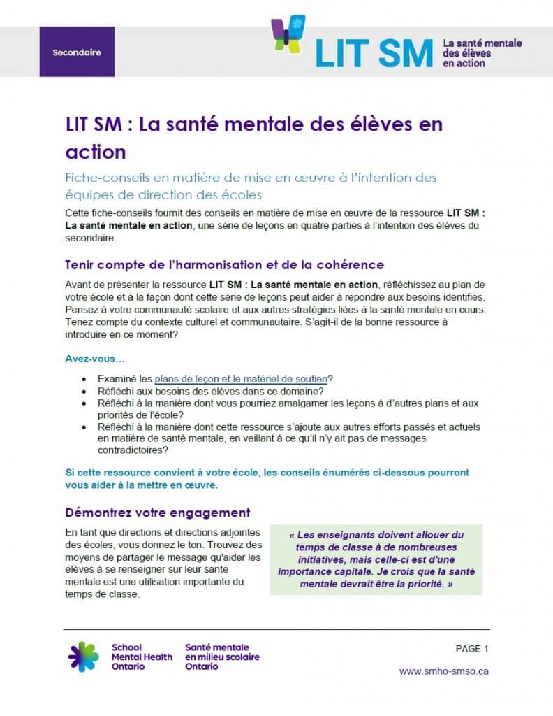 LIT SM : La santé mentale des élèves en action