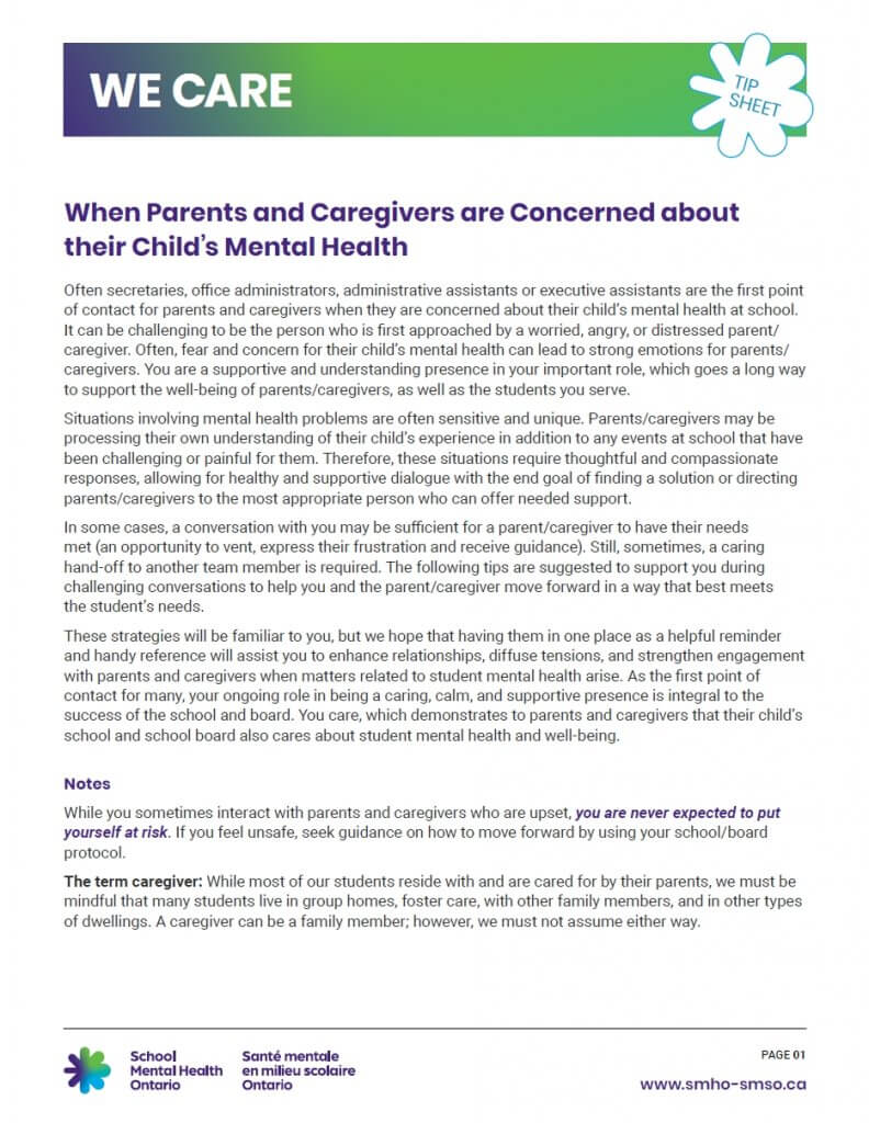 WE CARE – When parents and Caregivers are concerned about their Child’s Mental Health