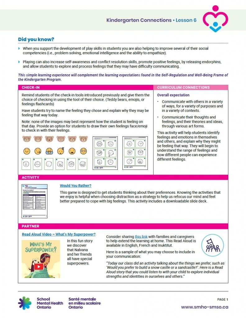 Kindergarten Connections - Lesson 6