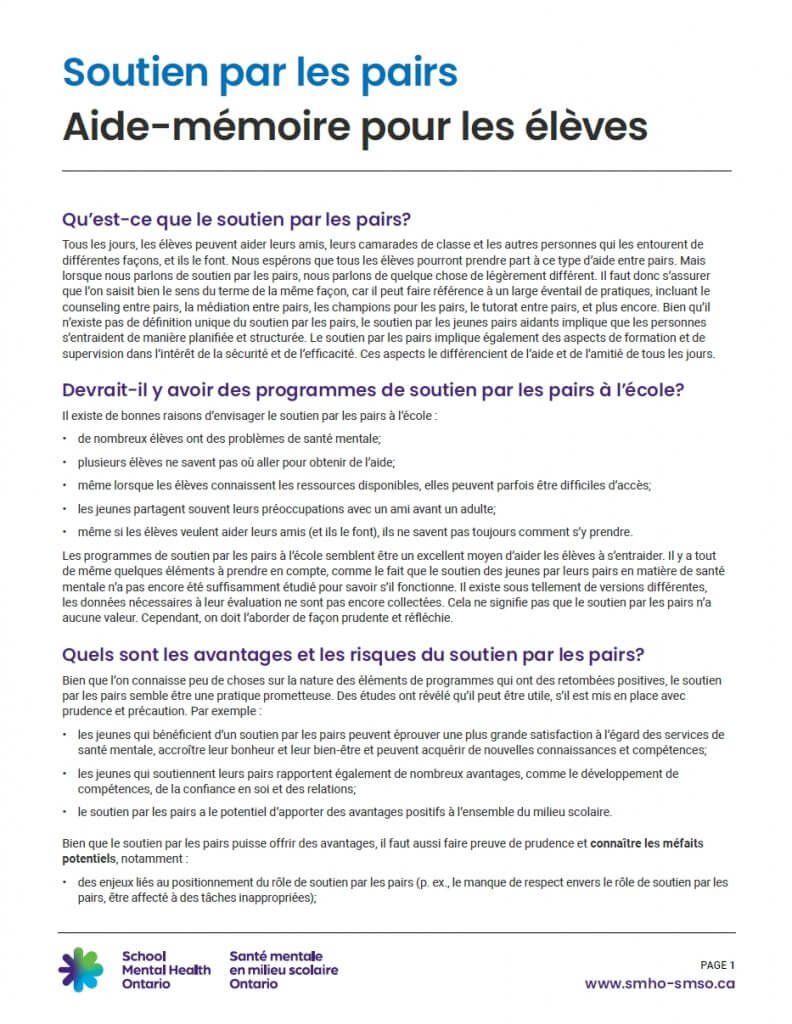 Soutien par les pairs : Outil de réflexion pour l’équipe-école