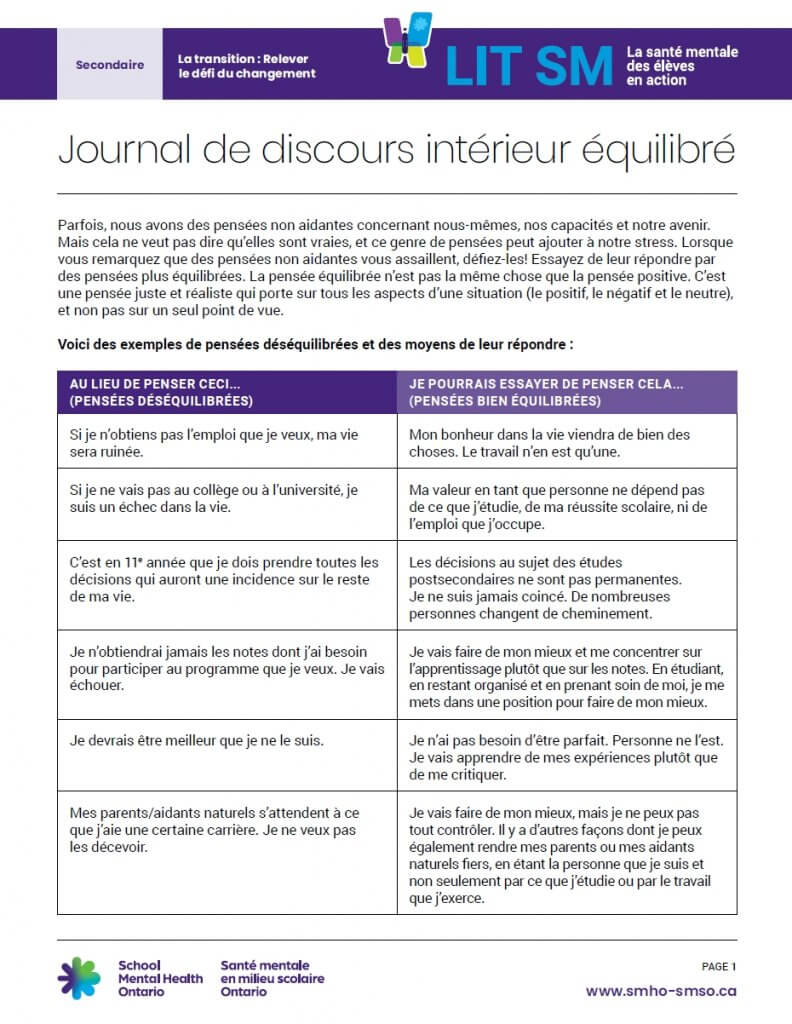 Le défi du changement : Journal de discours intérieur équilibré