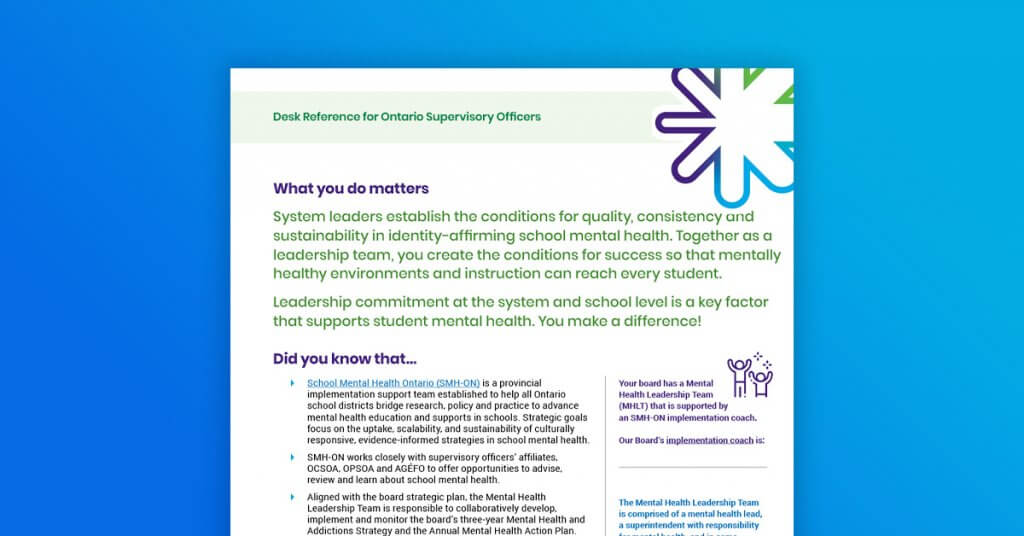 School Mental Health Desk Reference for Supervisory Officers