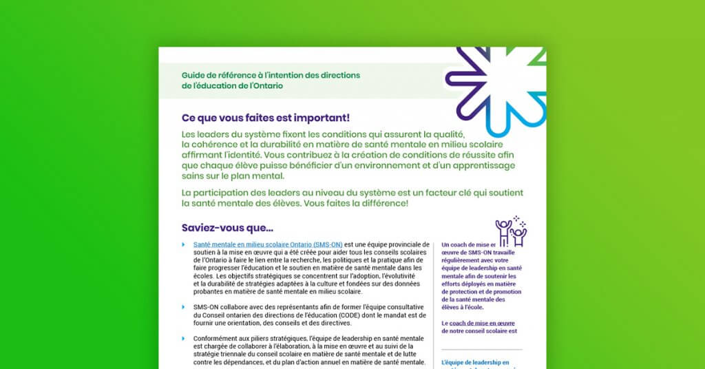 Guide de référence en matière de santé mentale à l’intention des directions de l’éducation de l’Ontario