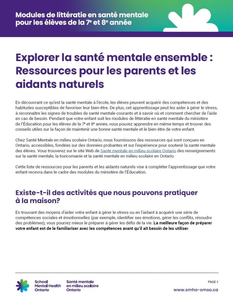 Explorer la santé mentale ensemble : Ressources pour les parents et les aidants naturels