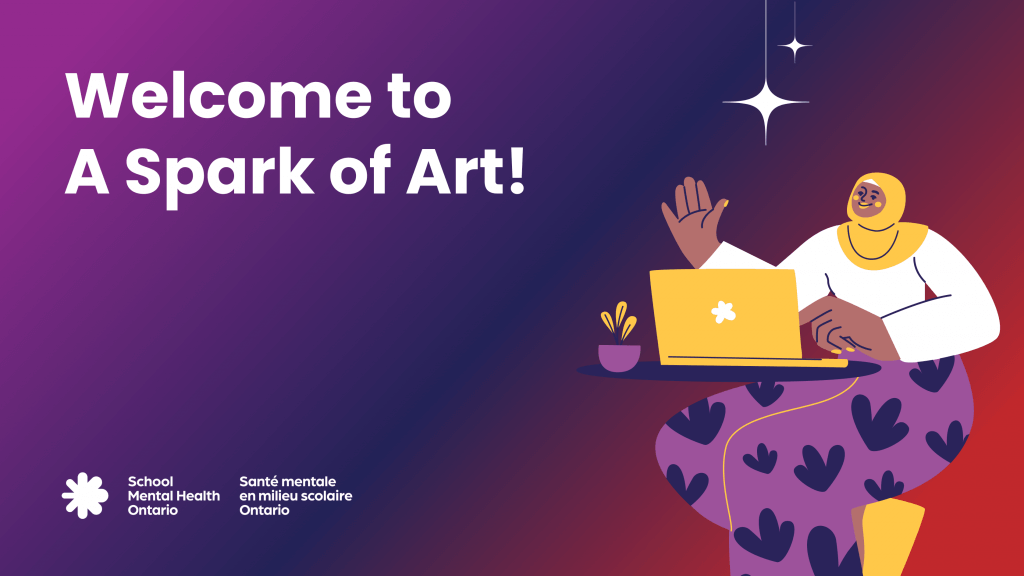 An illustration of a student wearing a hijab, sitting at a desk with a laptop.
Text in image: Welcome to A Spark of Art!
