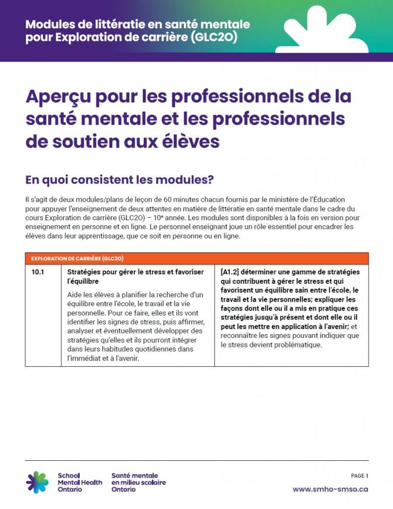 Aperçu pour les professionnels de la santé mentale et les professionnels de soutien aux élèves