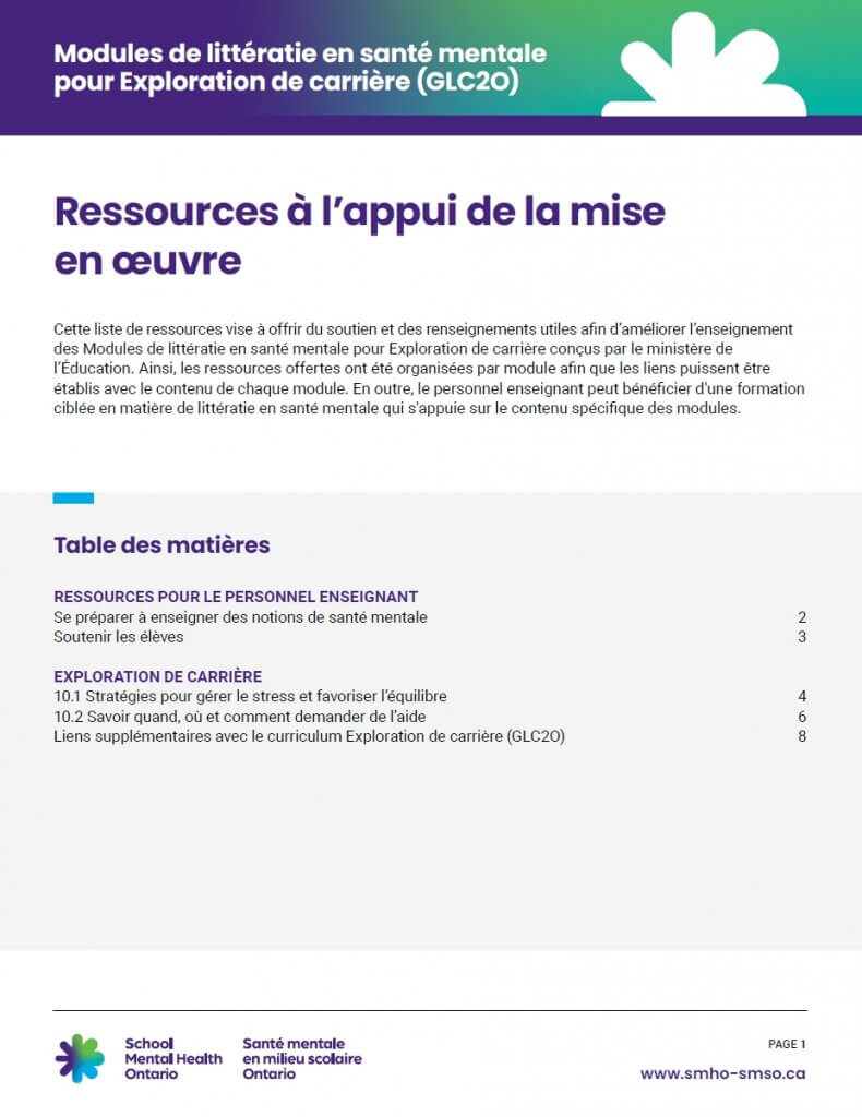 Ressources à l’appui de la mise en œuvre