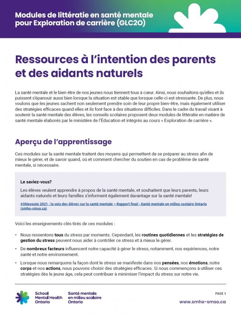 Ressources à l’intention des parents et des aidants naturels