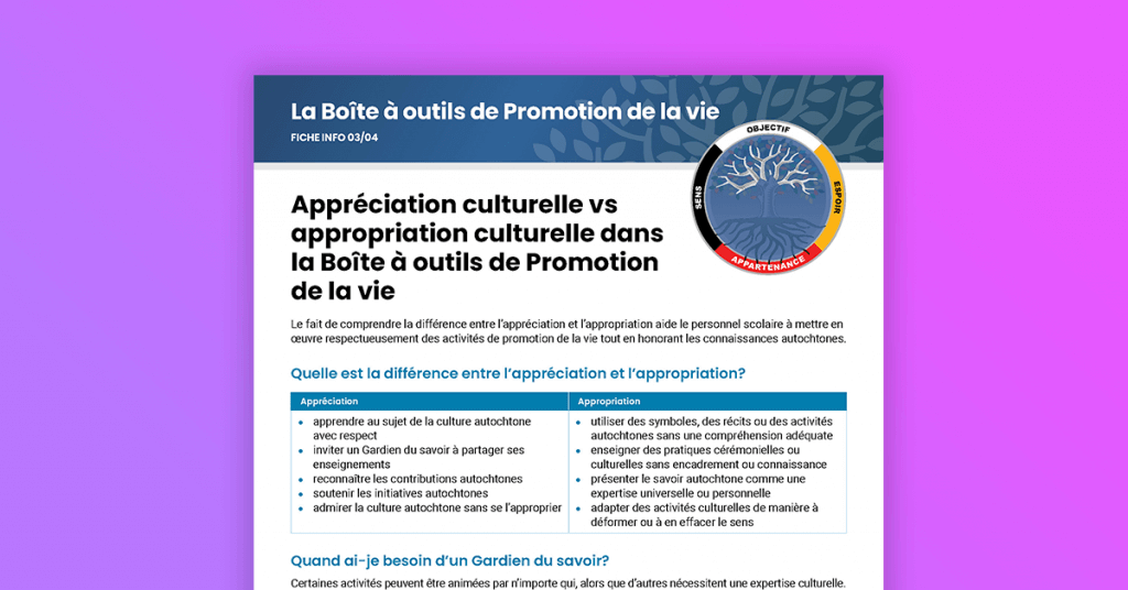 Appréciation culturelle vs appropriation culturelle dans la Boîte à outils de Promotion de la vie