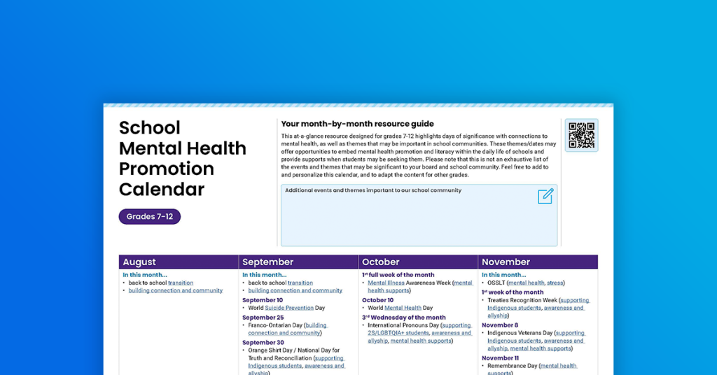 School Mental Health Promotion Calendar: your month-by-month resource guide
